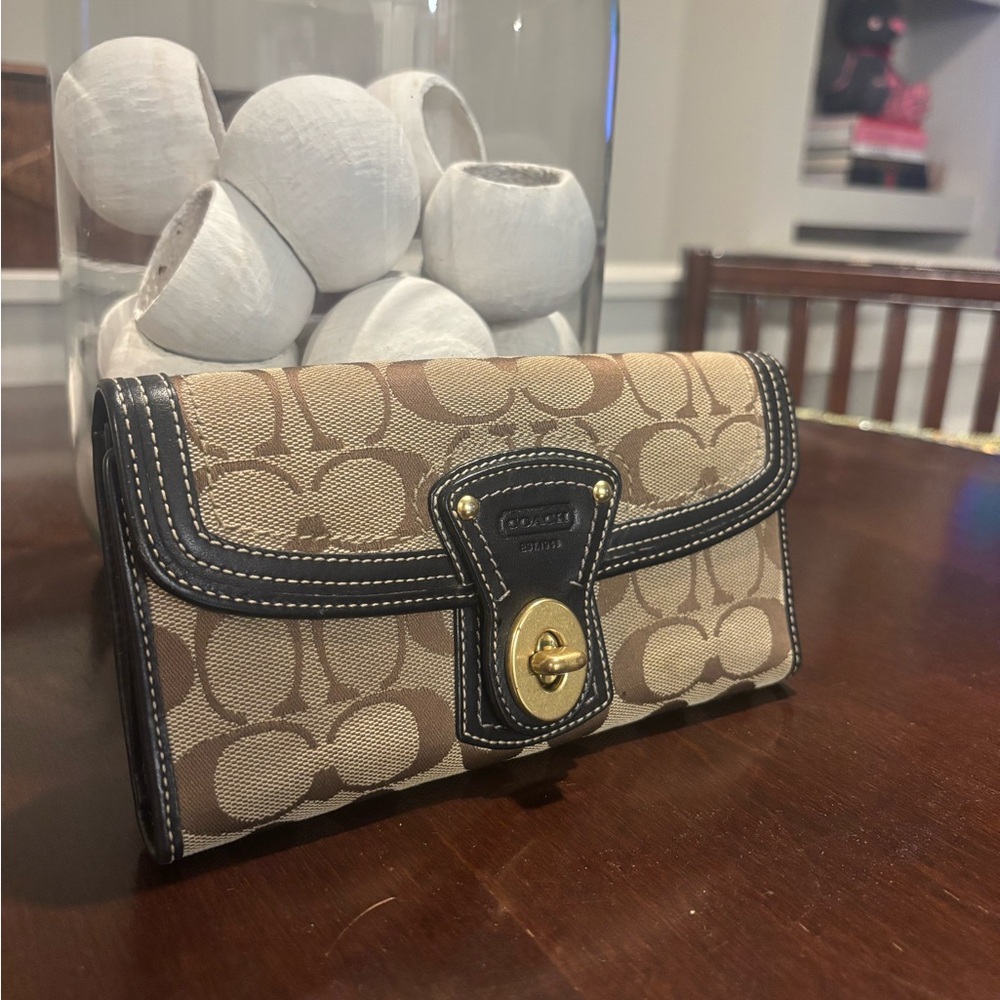 Coach Signature Canvas Wallet with turnlock